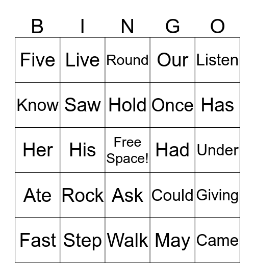 Room 17 Sight Word Bingo  Bingo Card