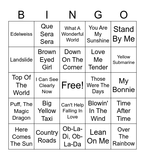 Music Bingo Card
