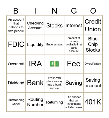 INVESTING, BANKING, SAVING Bingo Card