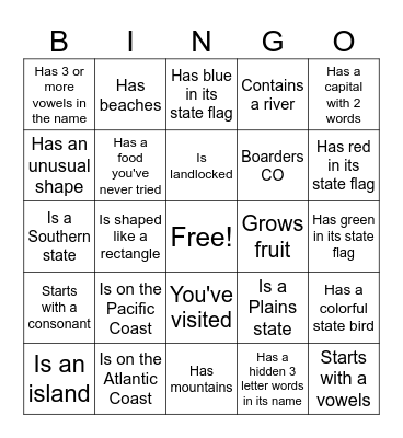 Find a state that... Bingo Card