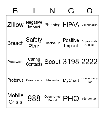 Physician Network Orientation Bingo Card