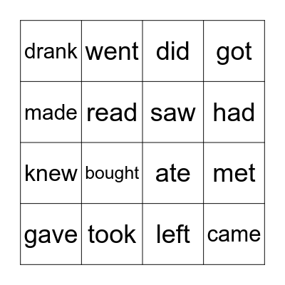 IRREGULAR VERBS Bingo Card