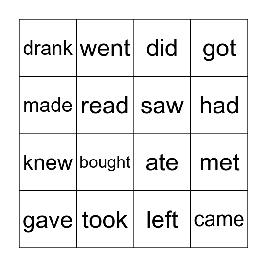 IRREGULAR VERBS Bingo Card