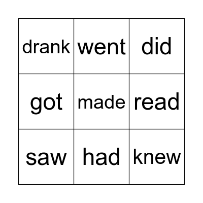 IRREGULAR VERBS Bingo Card