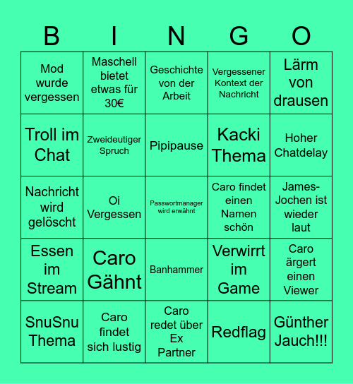 Caro Bingo Card