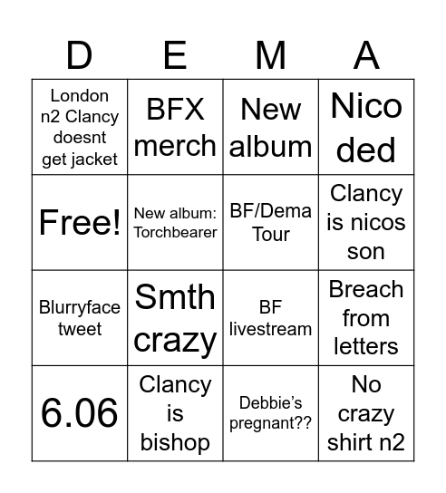 Clancy bing(ø) Bingo Card