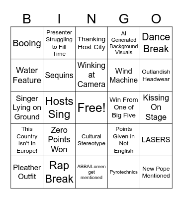 Eurovision 2025 Bingo Card