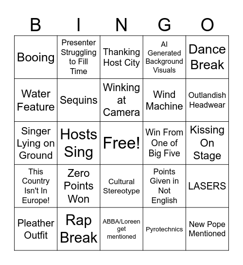 Eurovision 2025 Bingo Card