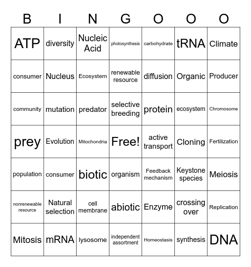 Living Environment Vocab. Bingo Card