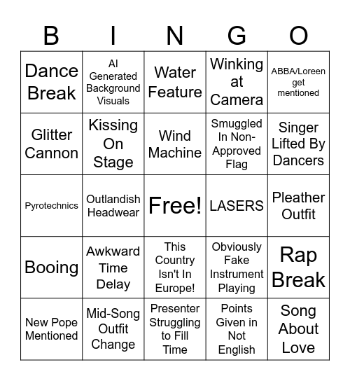 Eurovision 2025 Bingo Card