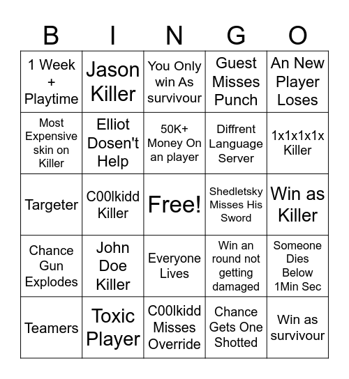 Forsaken Bingo Card