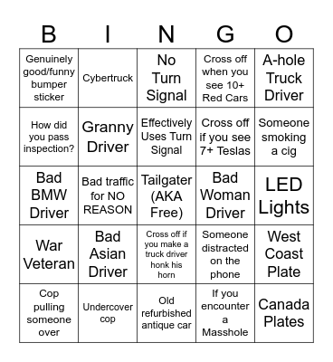 ROAD TRIP BINGO! Bingo Card