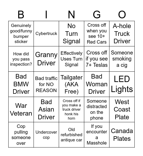 ROAD TRIP BINGO! Bingo Card