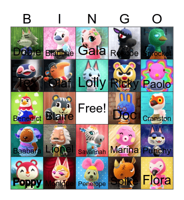 Animal crossing bingo! Bingo Card