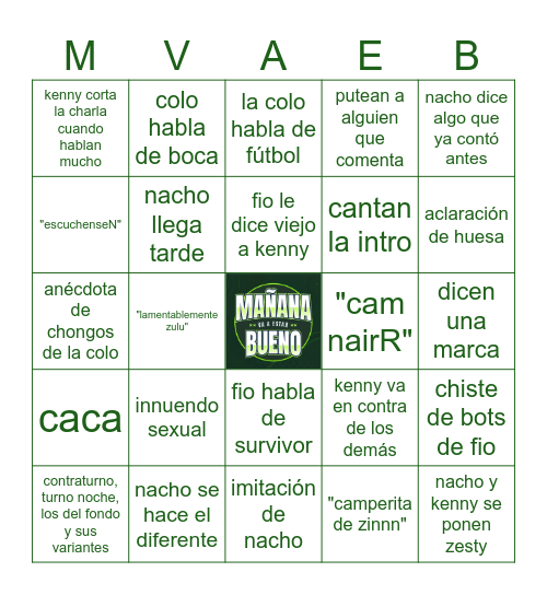 mmmmmvaeb Bingo Card