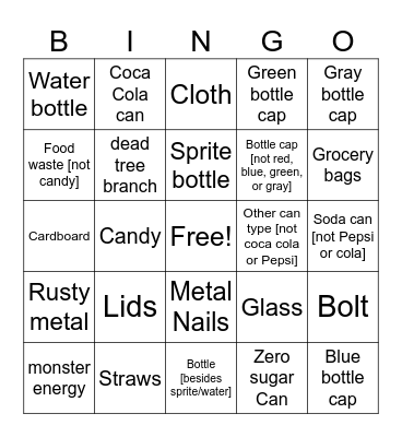 Earth Cleanup Bingo Card