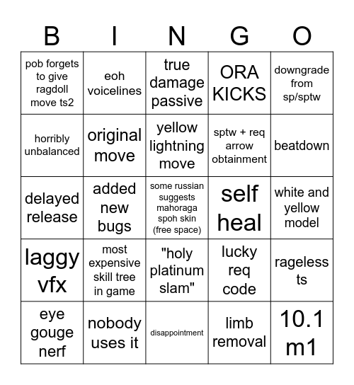 spoh update bingo Card