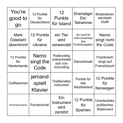 Esc Bingo Card