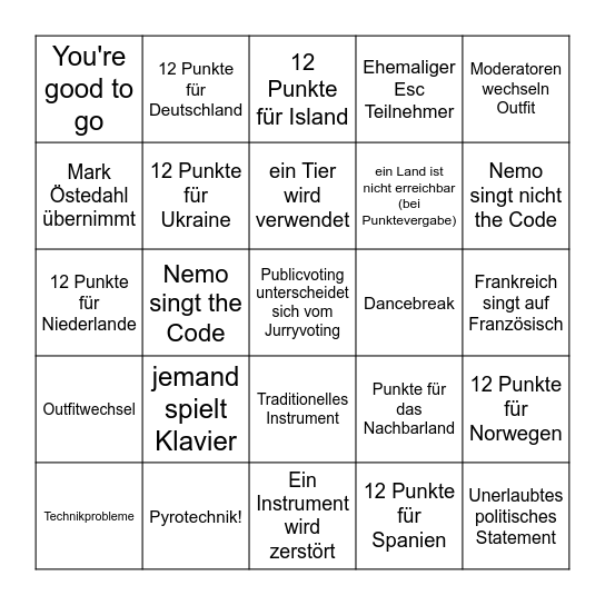 Esc Bingo Card