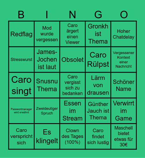 Caro Bingo Card