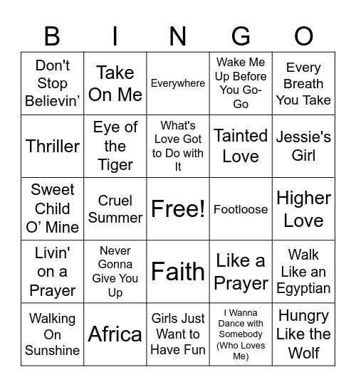 80's Bingo Card