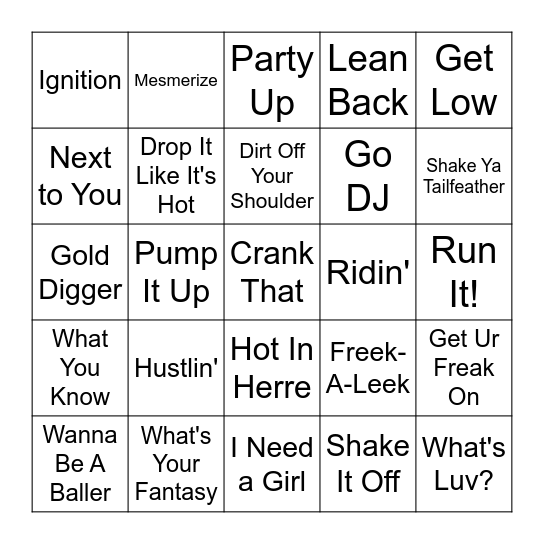 2000s Hip Hop & R&B #2 Bingo Card