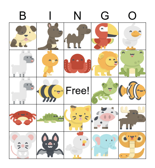 Animal Bingo Card