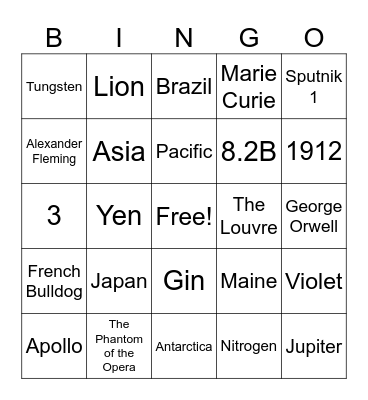 Trivia Bingo Card