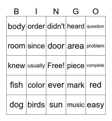 High Frequency Words 301-329 Bingo Card