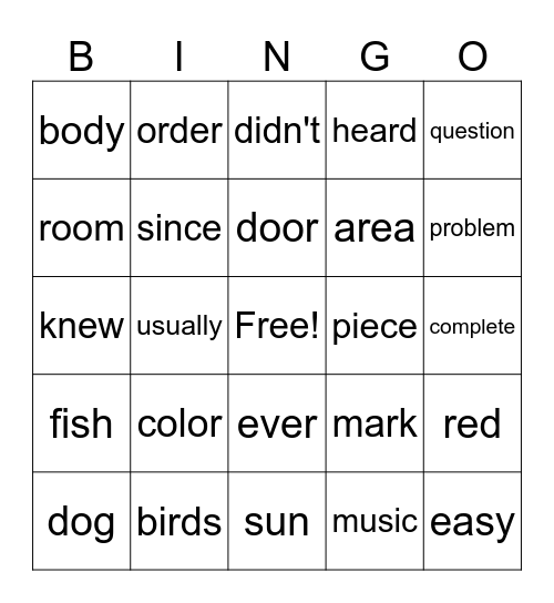 High Frequency Words 301-329 Bingo Card