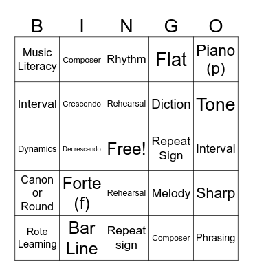 Choir Bingo Card