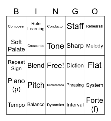 Choir Bingo Card