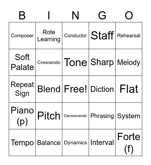 Choir Bingo Card