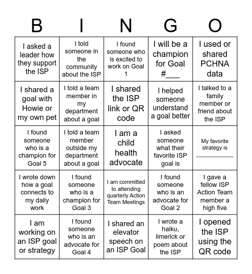 Children's Nebraska 2025-2027 ISP Communication Bingo Card