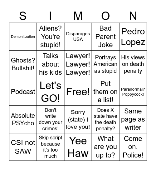 Casual Criminalist Bingo Card