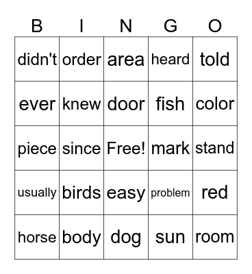 High Frequency Words 301-329 Bingo Card