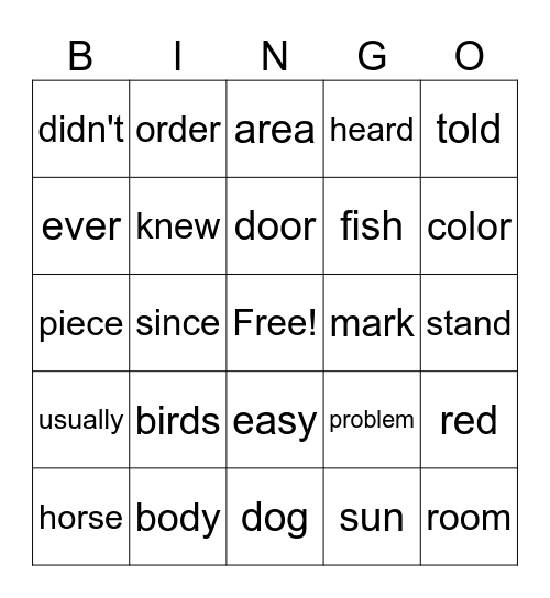 High Frequency Words 301-329 Bingo Card