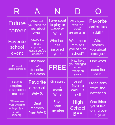 So long! Farewell! Bingo Card