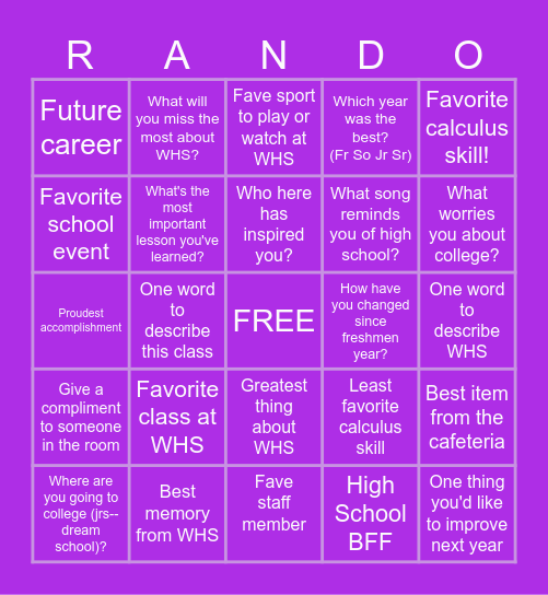 So long! Farewell! Bingo Card