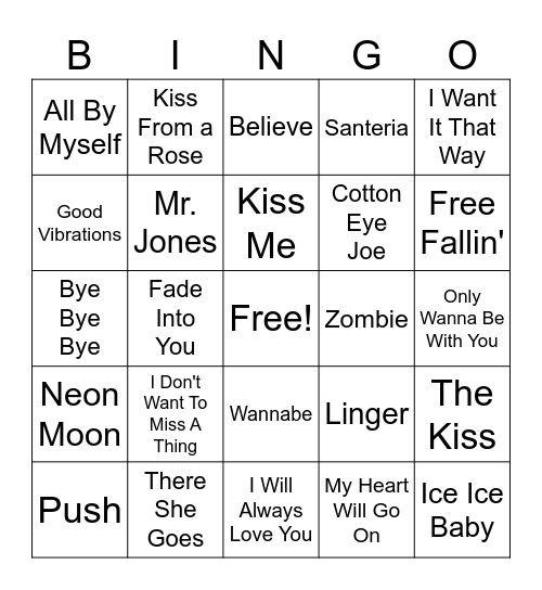 90's Bingo Card