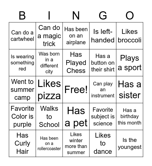 GET TO KNOW YOUR CLASSMATES BINGO Card
