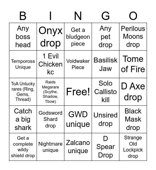 Chimera OSRS Bingo Card