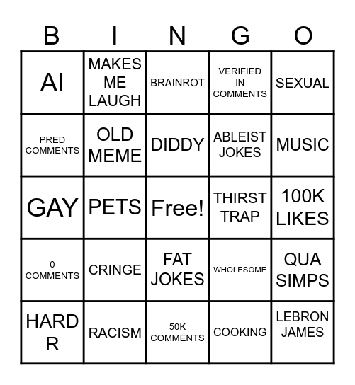 IG REELS Bingo Card