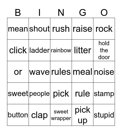 Unit 5 Bingo Card
