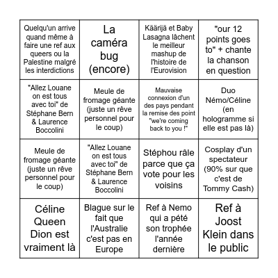 Finale Eurovision 2025 Bingo Card