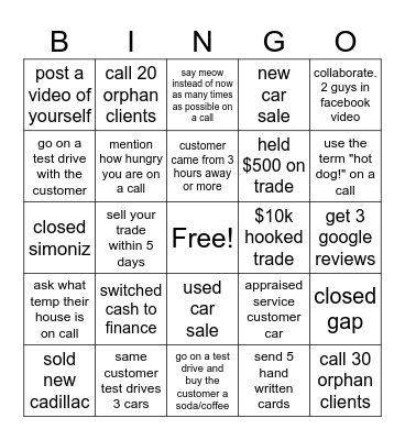 Sales Bingo Card
