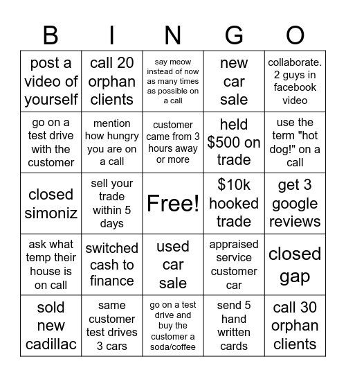 Sales Bingo Card