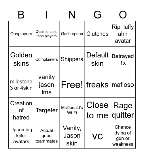 i forgor Bingo Card