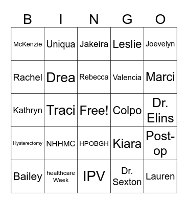 HPOB Rock Stars Bingo Card