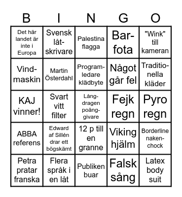 Eurovision 2025 Bingo Card
